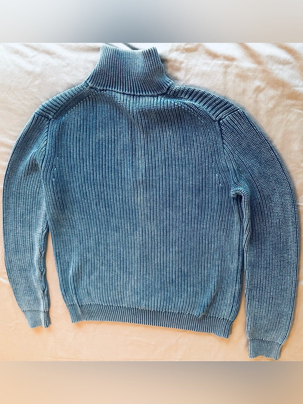 ALEX MILL Unisex Chunky Cotton Yarn Crosby Blue Ribbed Half-Zip Pullover Sweater - Picture 10 of 16